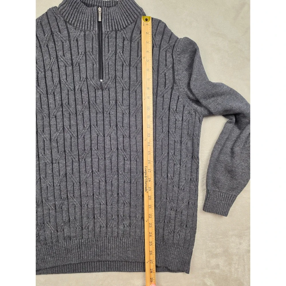 Tommy Bahama Quarter Zip Sweater Mens XL Gray Cable Knit Cotton Pullover